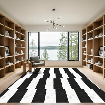 Bold Black White Alternating Stripe Rug