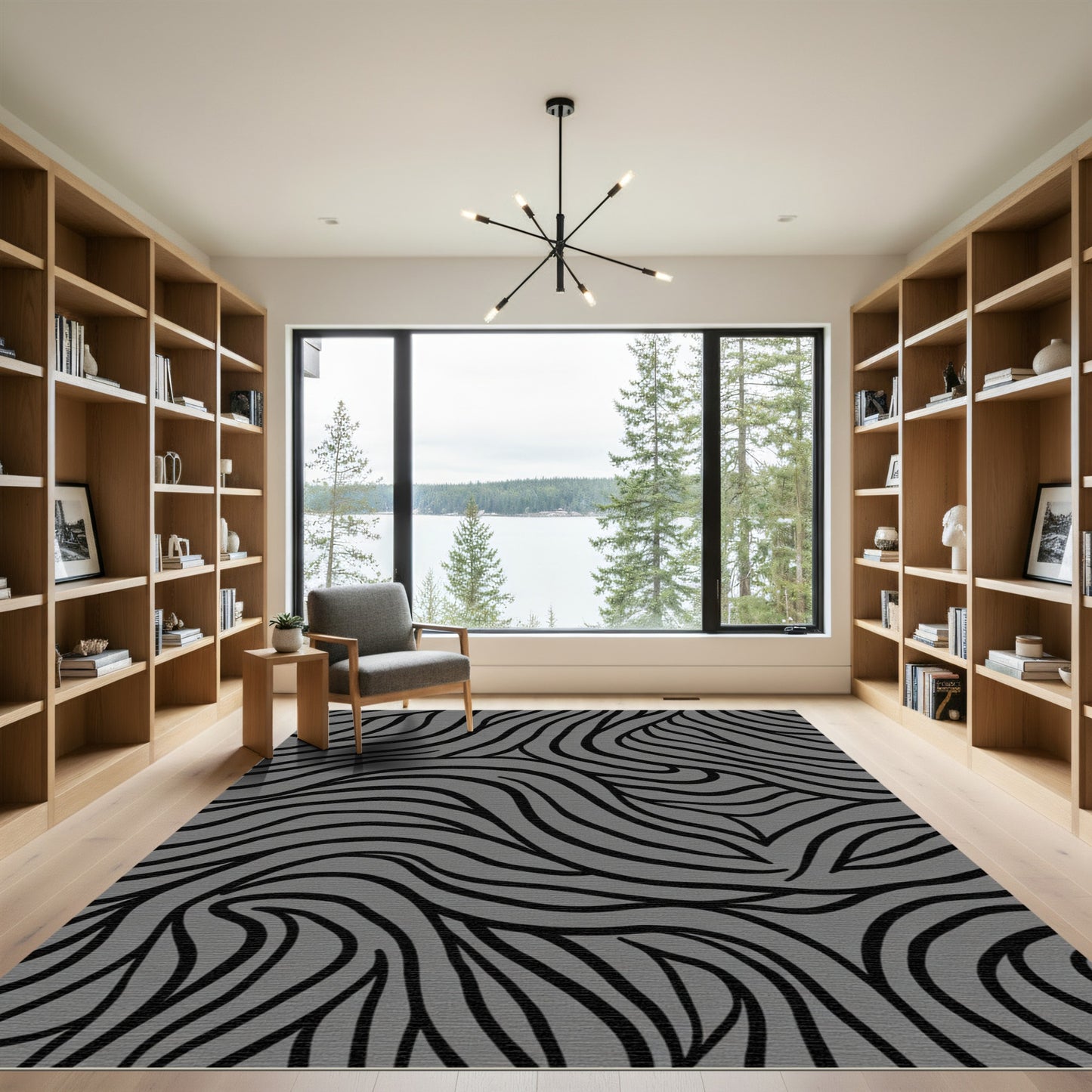 Graphite Gray Abstract Wavy Line Rug
