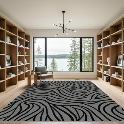 Graphite Gray Abstract Wavy Line Rug