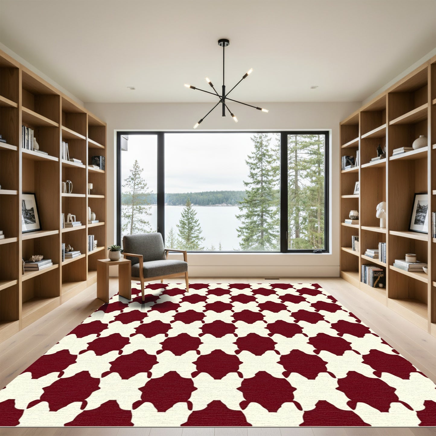 Deep Red Ivory Quatrefoil Repeat Rug