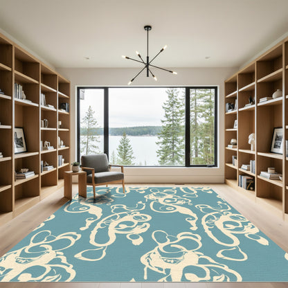 Cream Swirls on Teal Background Rug