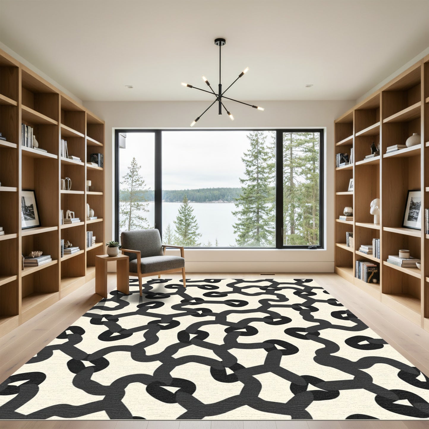 Dark Gray Abstract Chain Link Rug