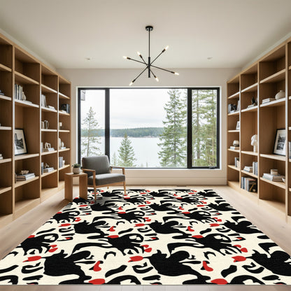Bold Abstract Black Red Shapes Rug