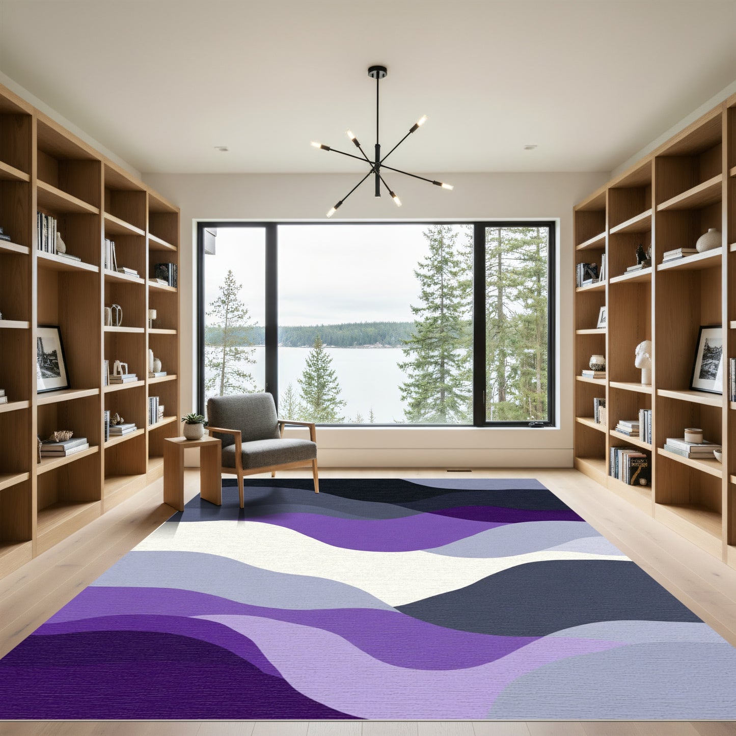 Modern Purple Abstract Wave Rug