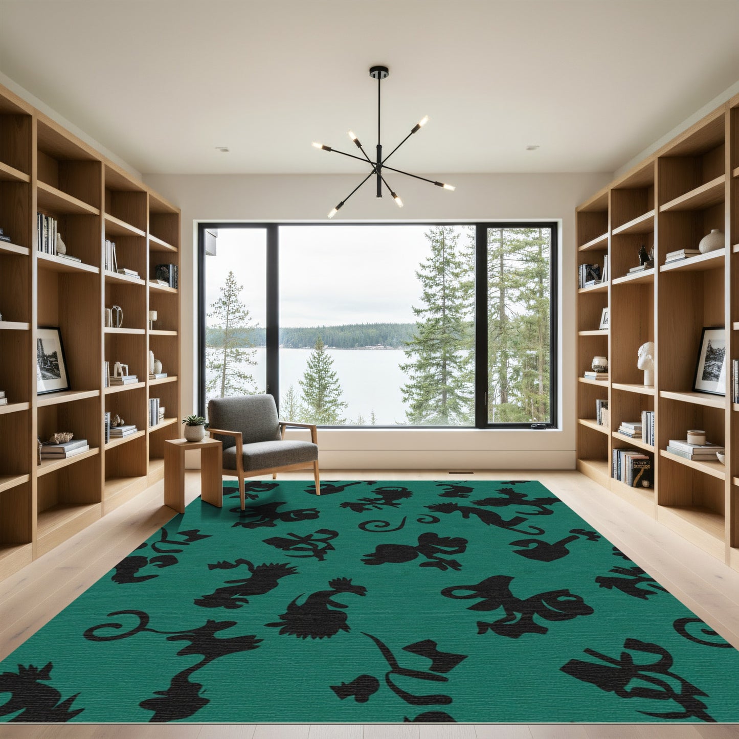 Teal Black Whimsical Creature Swirl Rug