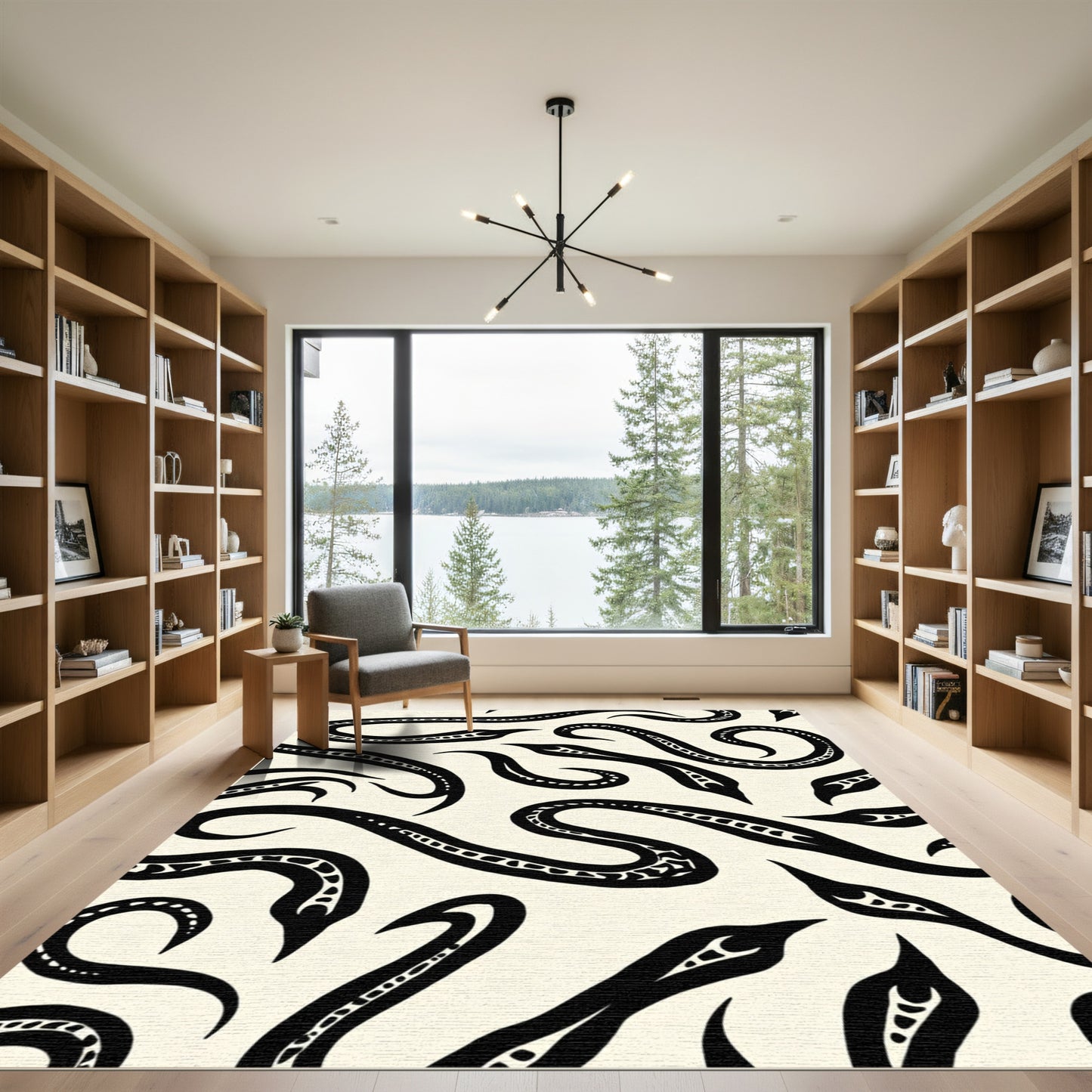Black Ivory Serpent Swirl Rug