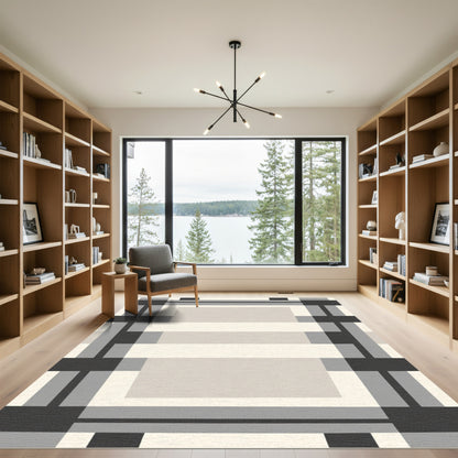 Modern Gray Plaid Geometric Rug
