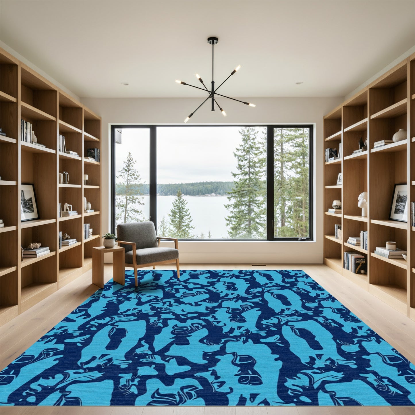 Deep Blue Abstract Organic Shapes Rug