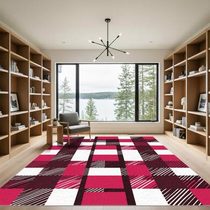 Crimson White Plaid Checkered Rug