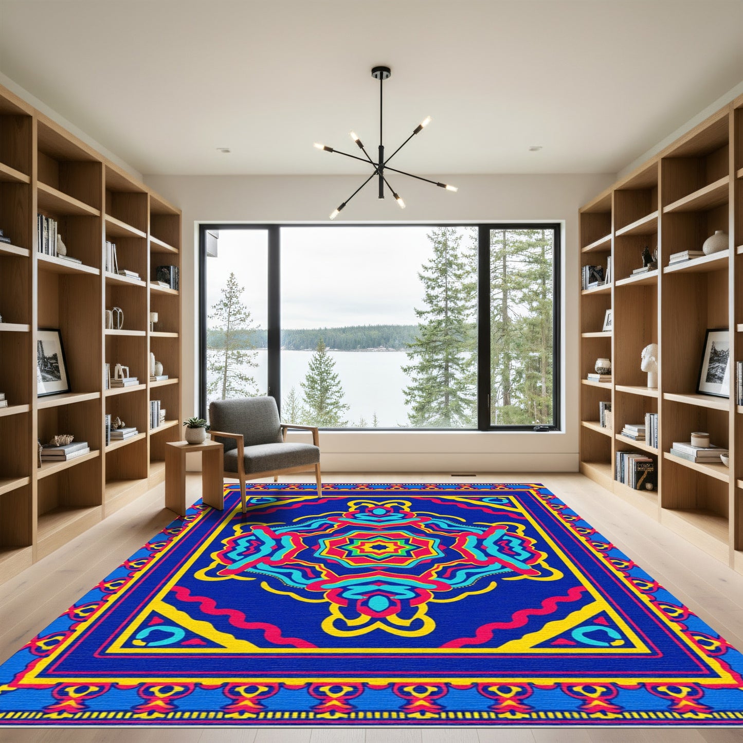 Vibrant Blue Kaleidoscope Medallion Rug
