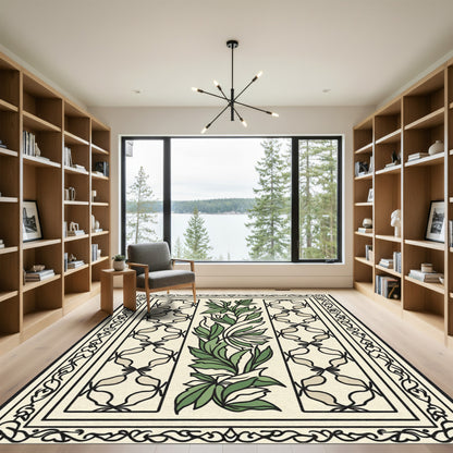 Cream and Green Botanical Garden Medallion Rug
