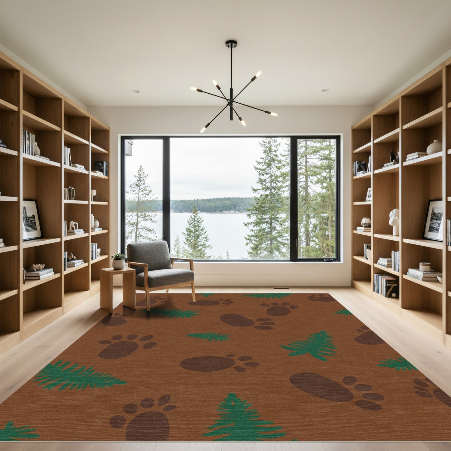 Brown Paw Print Forest Collection Rug
