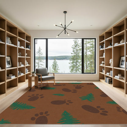 Brown Paw Print Forest Collection Rug