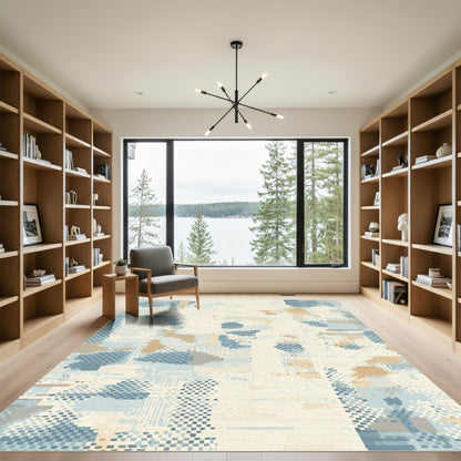 Earthy Blue Pixelated Organic Collage Rug
