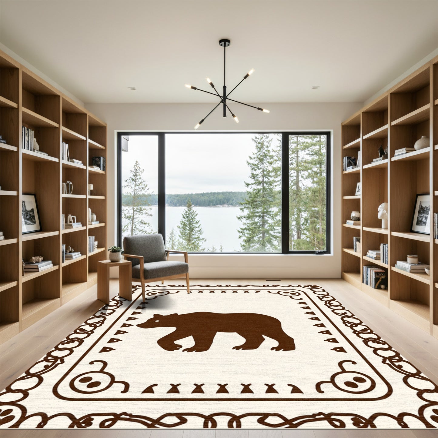 Brown Walking Bear Whimsical Frame Rug