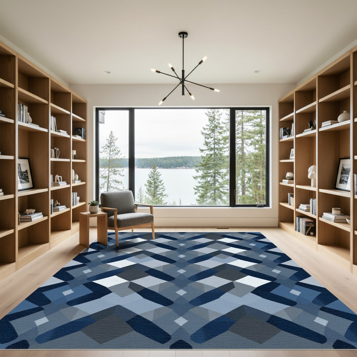 Deep Blue Modern Geometric Diamond Rug