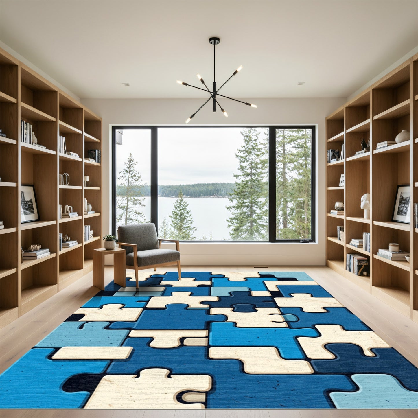 Blue and Cream Puzzle Pieces Rug