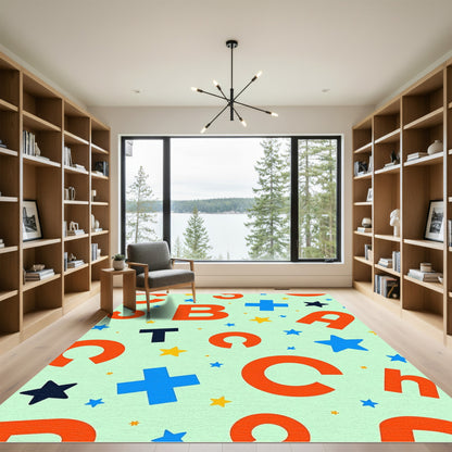 Orange Alphabet Stars on Light Background Rug