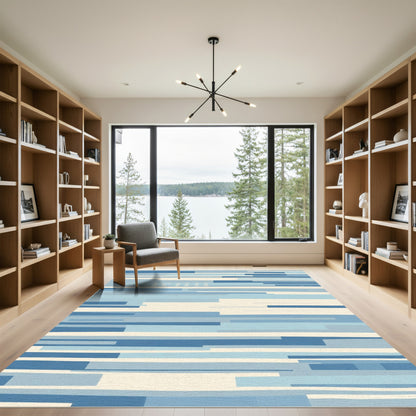 Abstract Blue And Cream Lines Rug