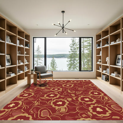 Crimson Golden Floral Vine Rug