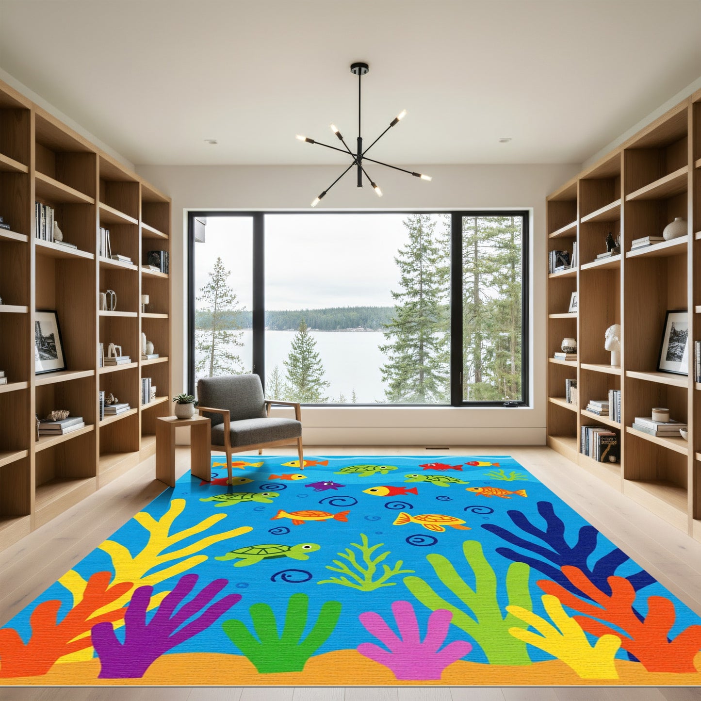 Underwater World Colorful Fish Turtle Scene Rug