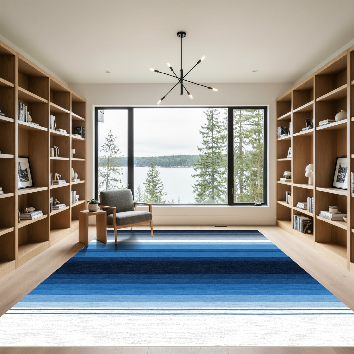 Deep Blue Gradient Horizontal Stripe Rug