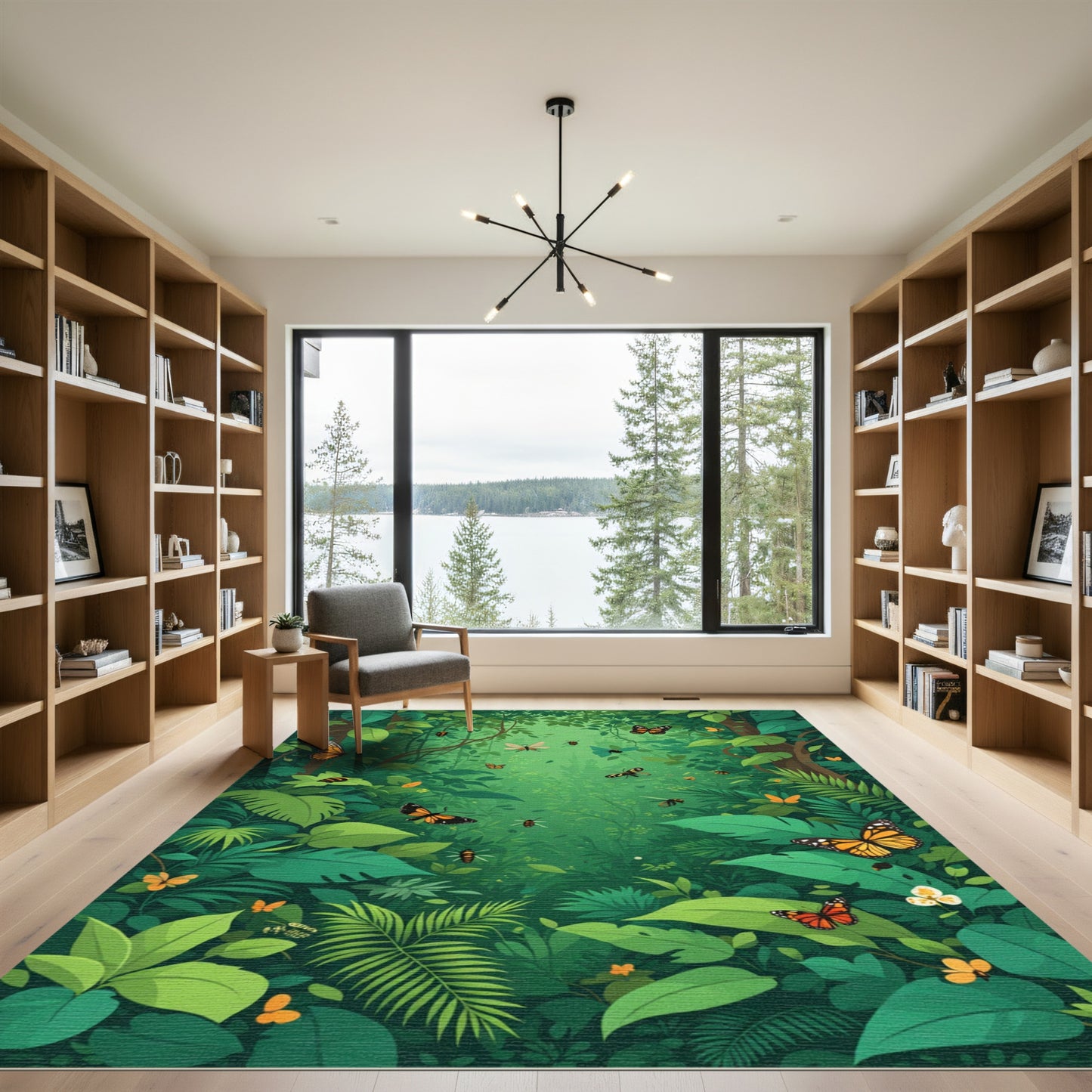 Lush Green Jungle Butterfly Bloom Rug