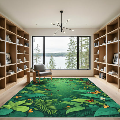 Lush Green Jungle Butterfly Bloom Rug