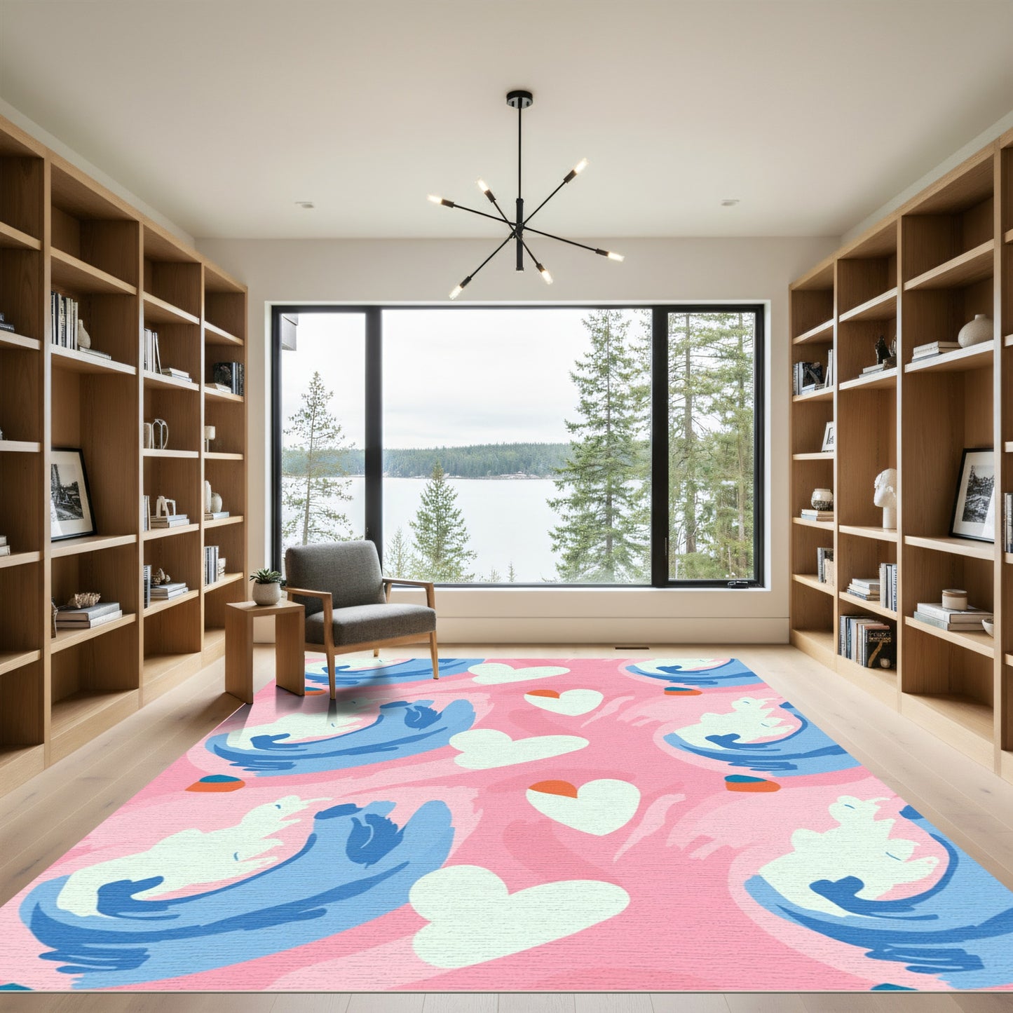 Pink Blue White Modern Heart Rug