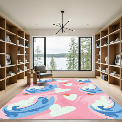 Pink Blue White Modern Heart Rug