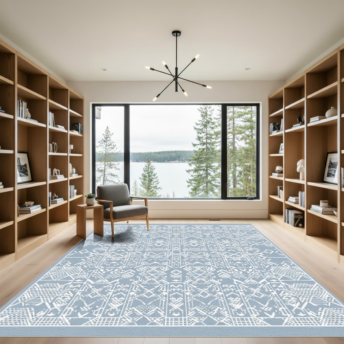 Cerulean White Geometric Tribal Medallion Rug