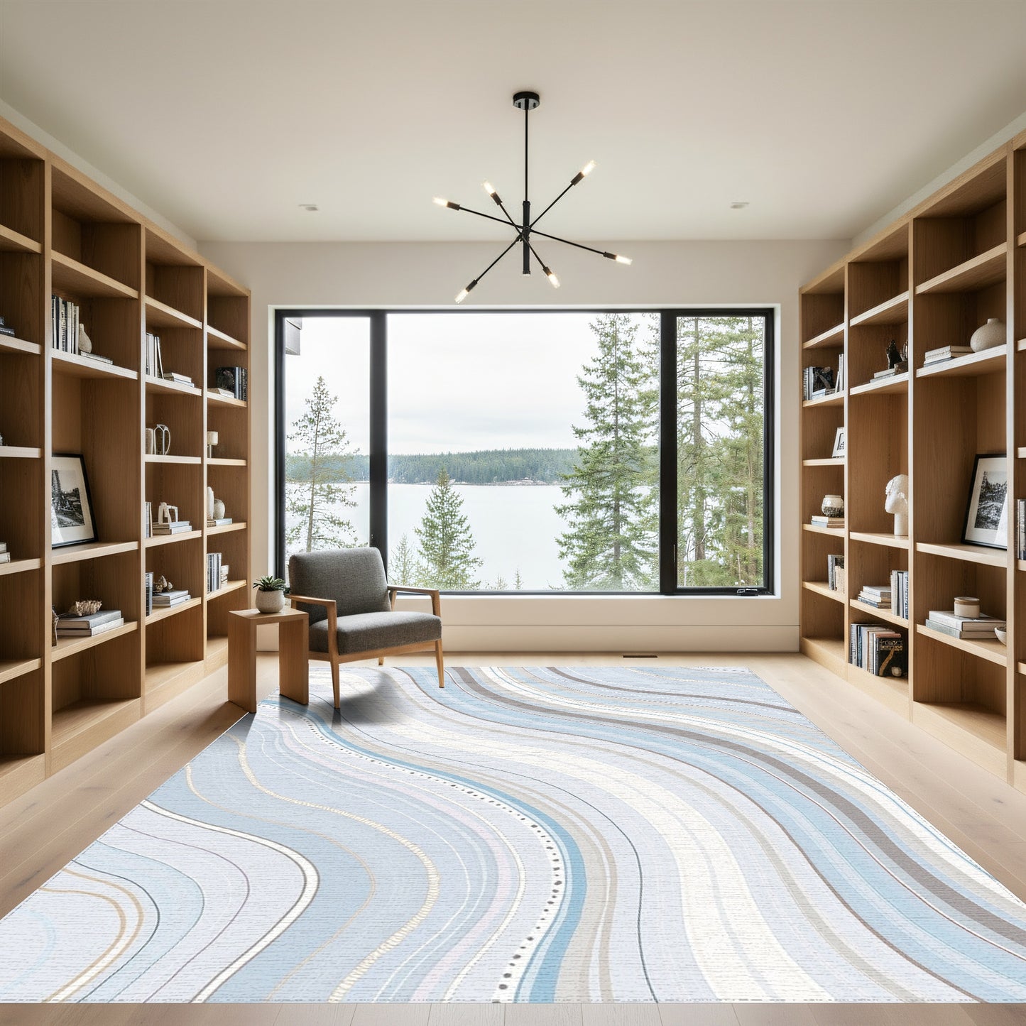 Blue Gray Wavy Abstract Rug