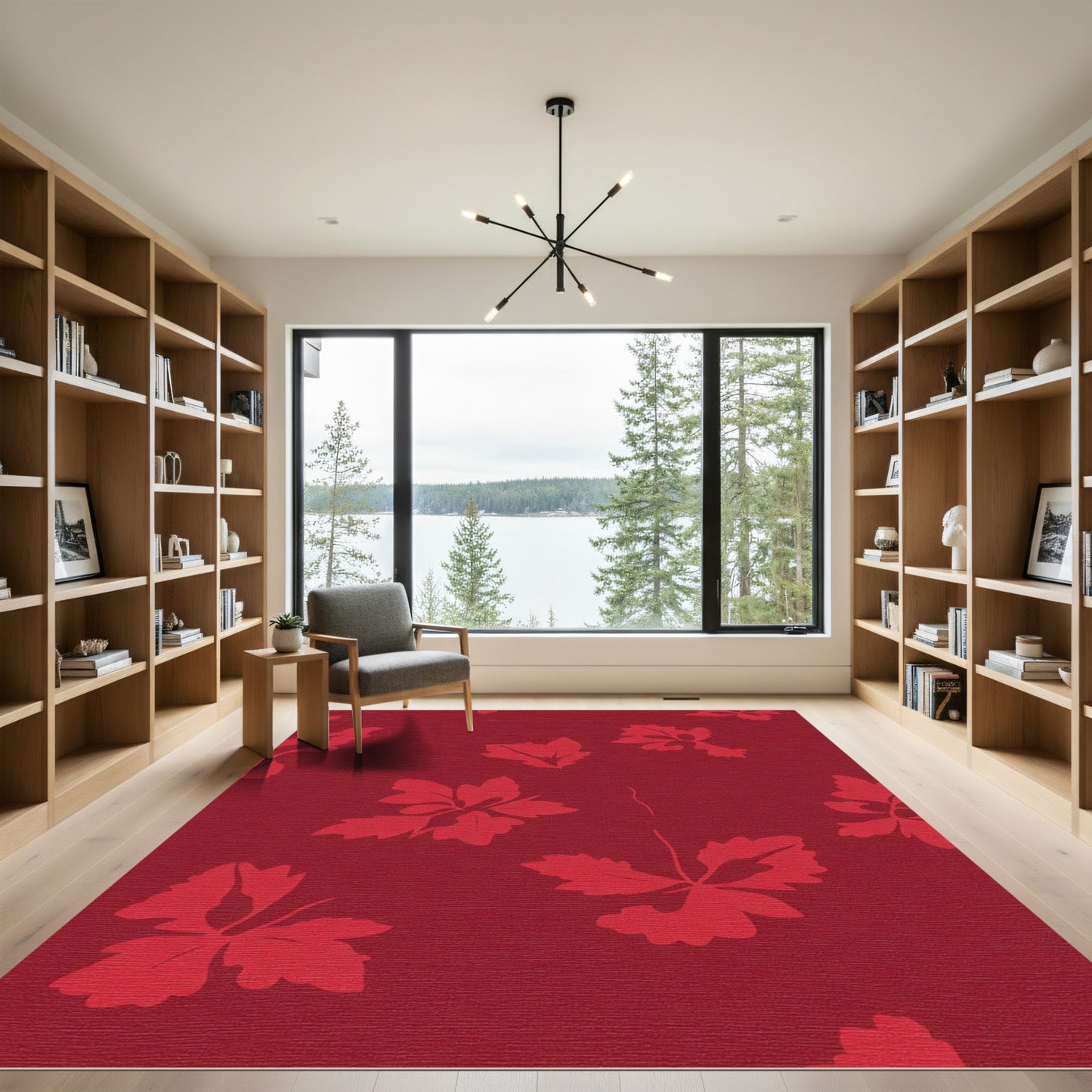 Crimson Red Floral Vine Repeat Rug