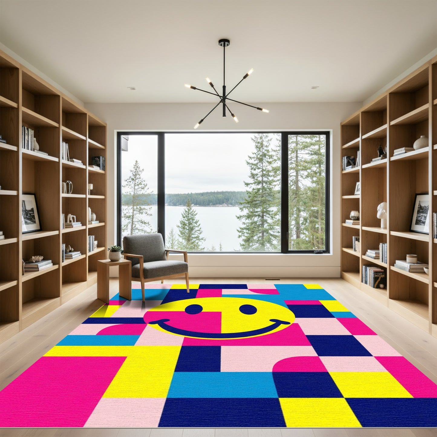 Vibrant Geometric Smiley Face Rug