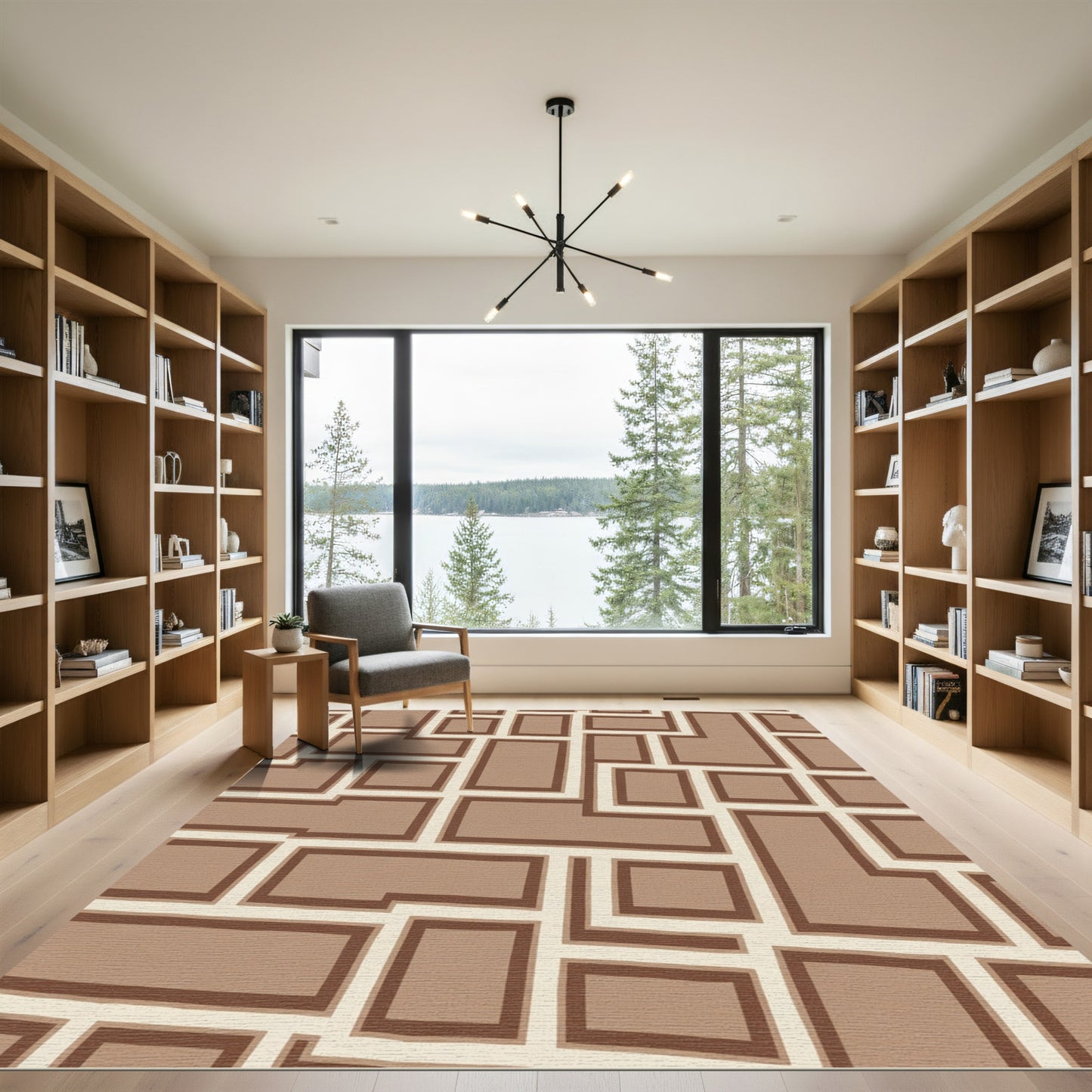 Earthy Blocks Geometric Grid Rug