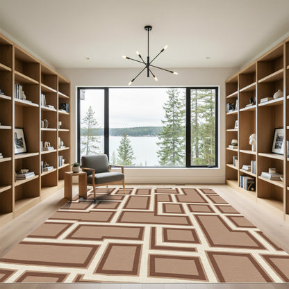 Earthy Blocks Geometric Grid Rug