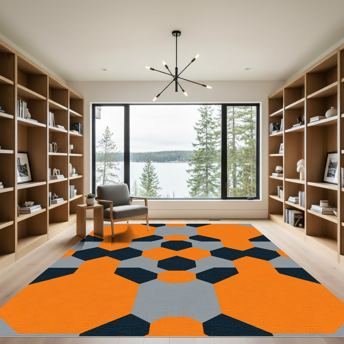 Bright Orange Gray Hexagon Harmony Rug