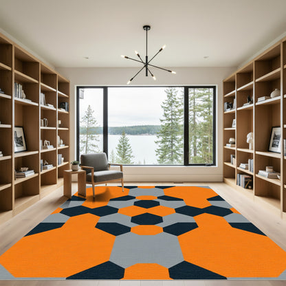 Bright Orange Gray Hexagon Harmony Rug