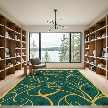 Emerald Gold Leaf Scroll Rug