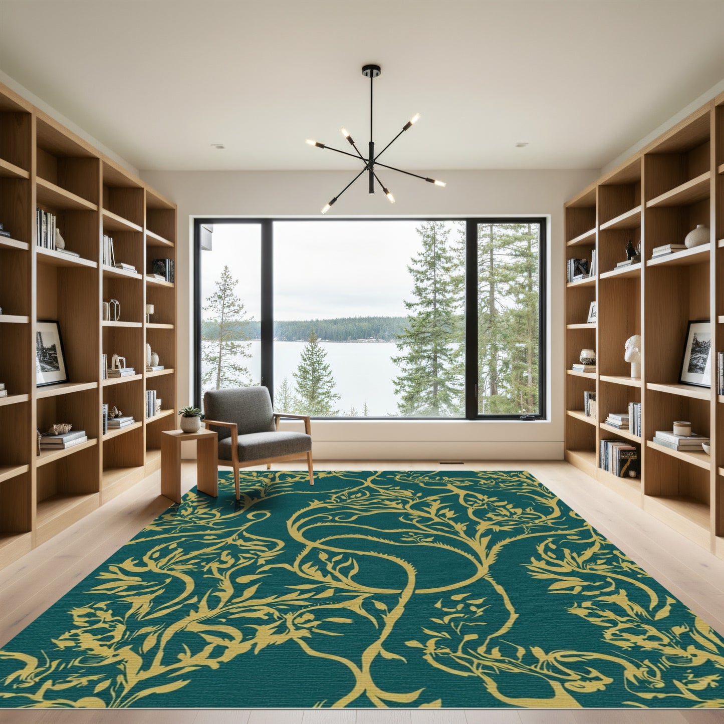 Teal Gold Vine Branches Swirls Rug