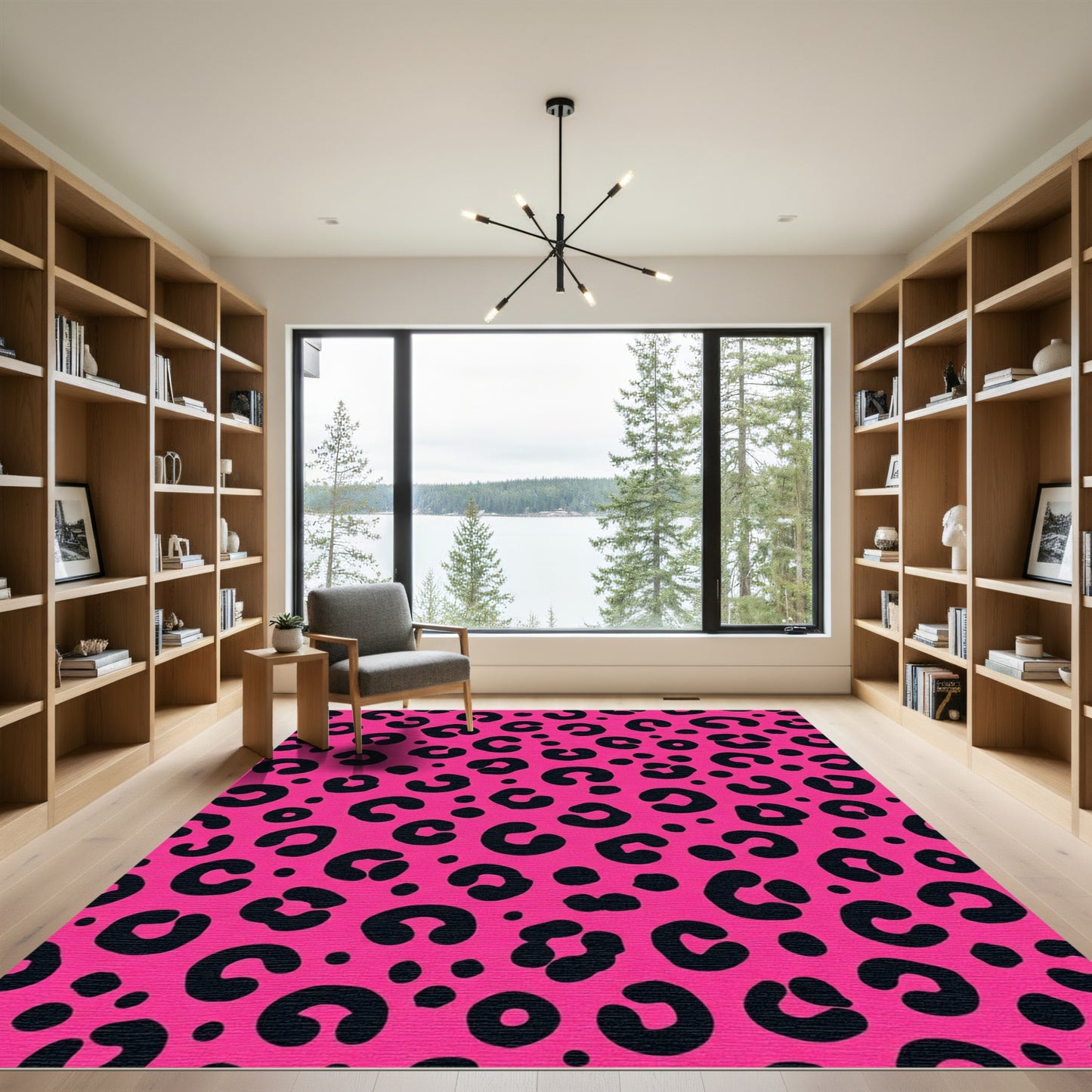 Vibrant Pink Black Animal Spots Rug