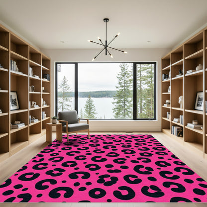 Vibrant Pink Black Animal Spots Rug