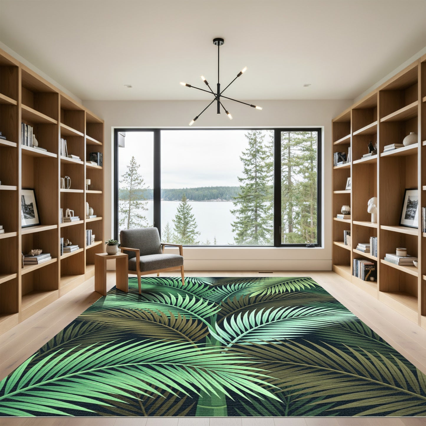 Vibrant Emerald Palm Leaf Foliage Rug