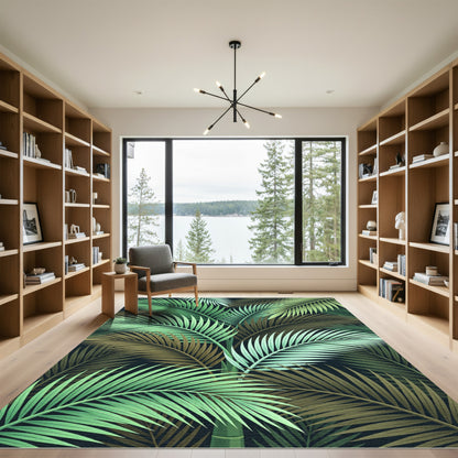Vibrant Emerald Palm Leaf Foliage Rug