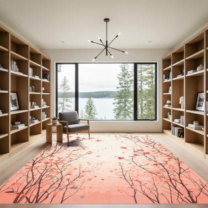 Coral Blossom Branches Swirl Rug