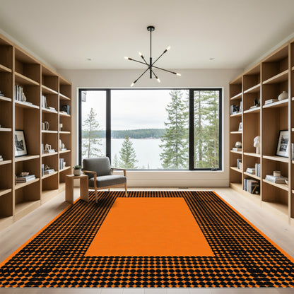 Vibrant Orange Black Dot Border Rug