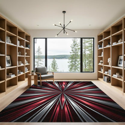 Radiant Red Silver Starburst Rug