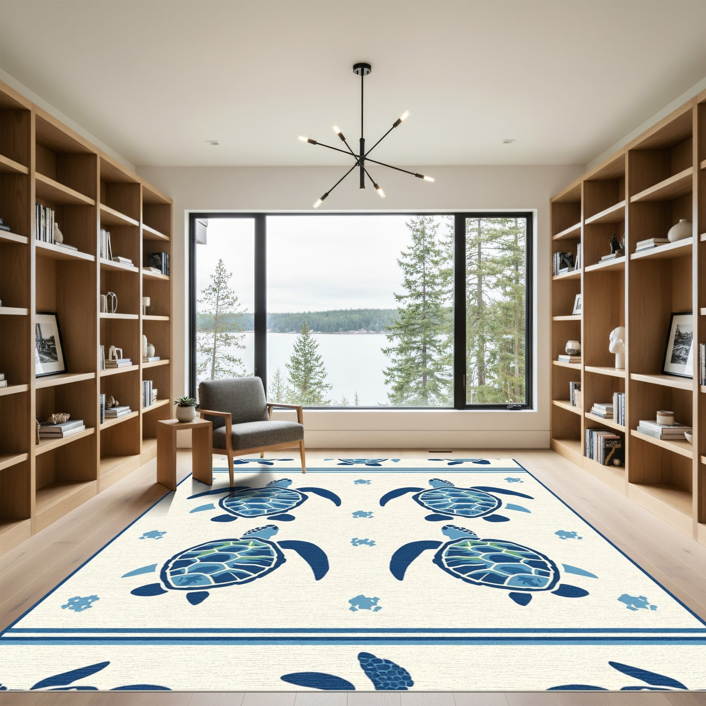 Ocean Blue Turtle Nautical Repeating Rug