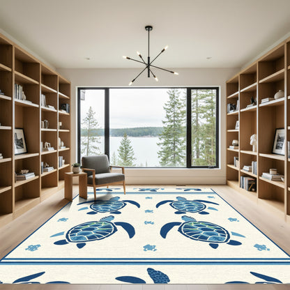 Ocean Blue Turtle Nautical Repeating Rug