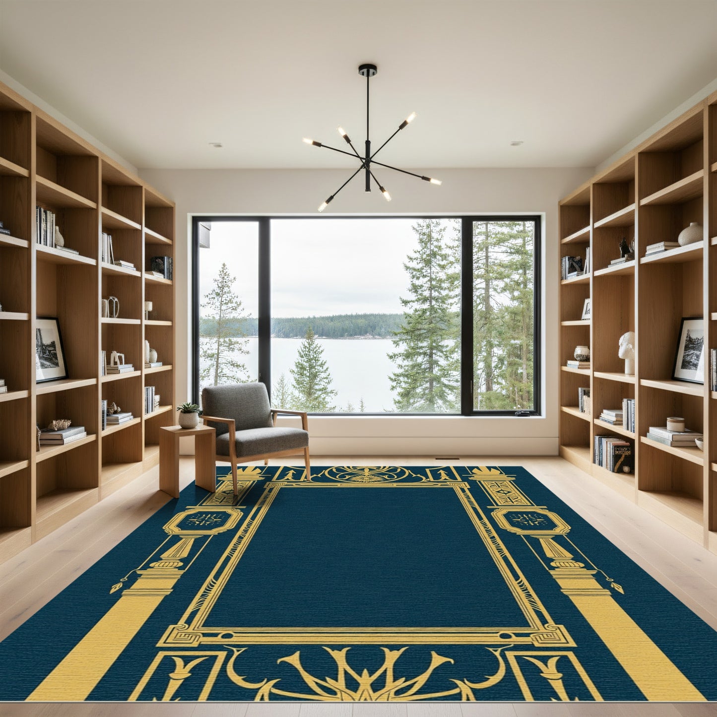 Gold Art Deco Frame Navy Rug